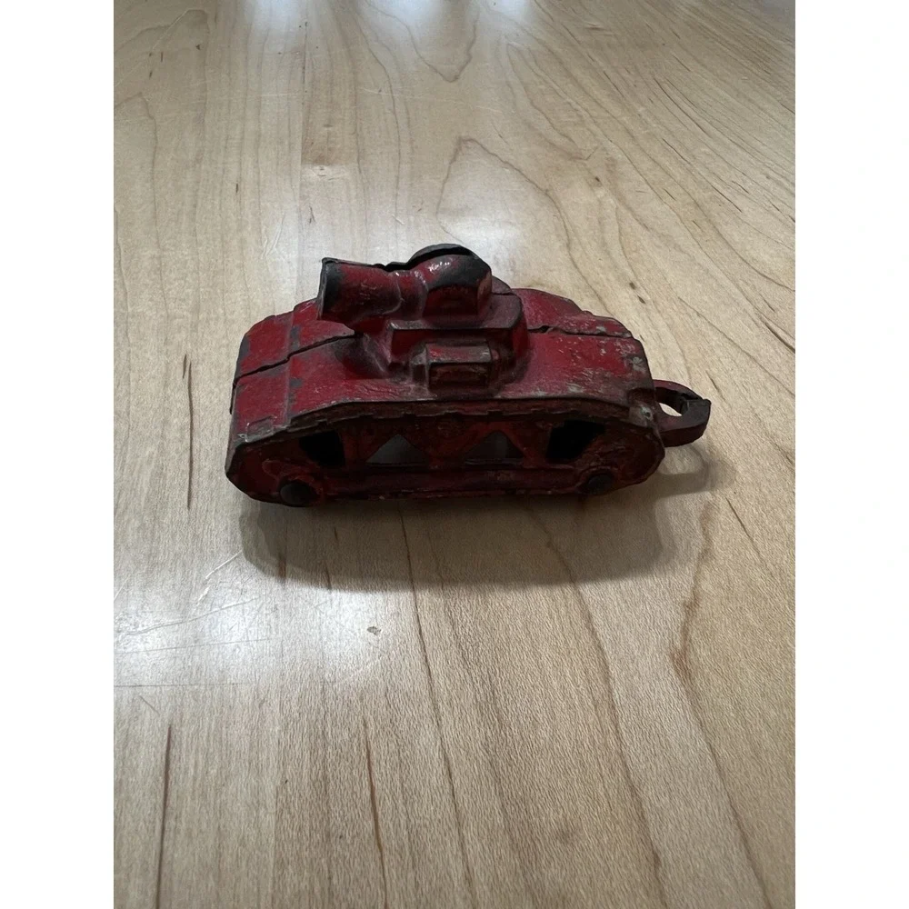 Vintage Antique Cast Iron Military Tank Toy Red Early Mortar Car Canon